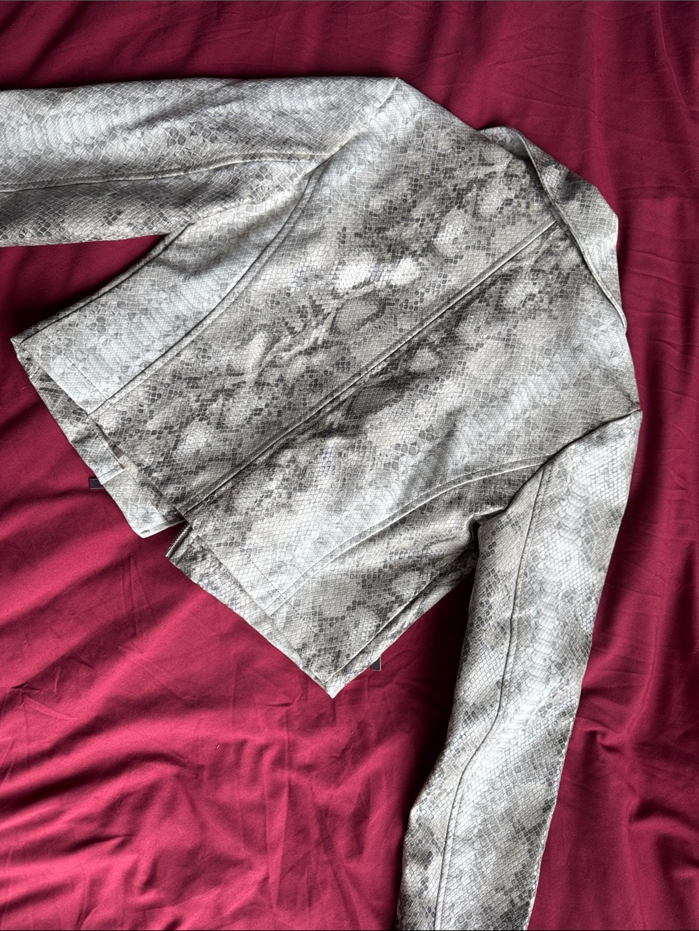 Dynamite Light Gray Snake-Print Cropped Moto Jacket - Picture 2 of 2